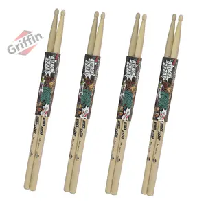 GRIFFIN Attack Zzzap Drum Sticks - 4 Pairs of Select Elite Maple Wood Size 5A - Premium Balanced, Level and Straight - Drummers Percussion Classic Pure Grit Uncoated, Raw Wood Drumming Sticks