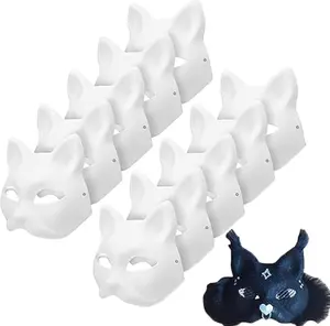 Apettoey 10PCS Cat Masks - White Therian Masks for Masquerade, Halloween, Kids Cosplay & Costume Parties