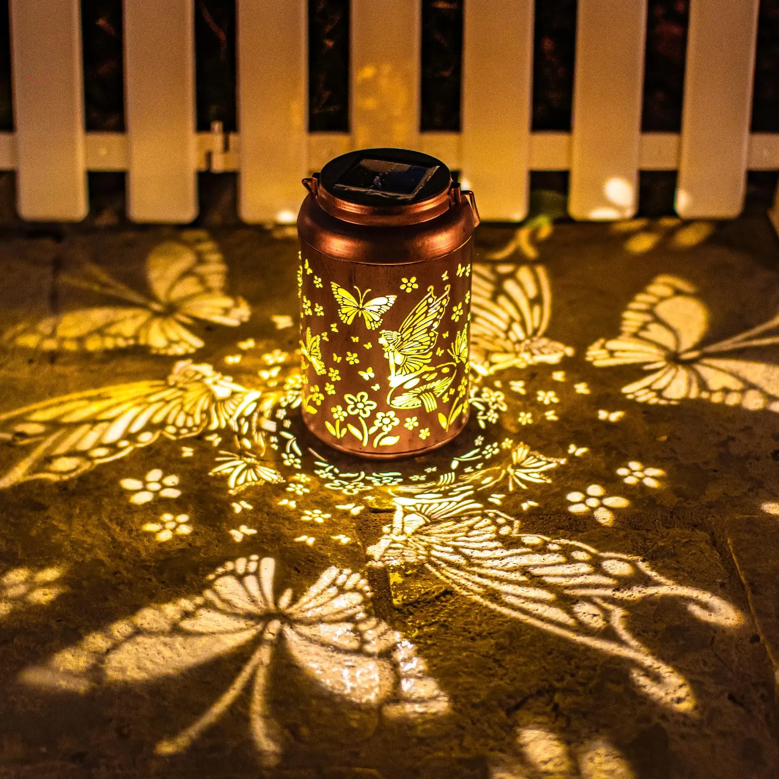 Fairy Solar Lanterns Outdoor Waterproof Hanging Butterfly Lights Hollow Out Metal Lantern Decorative Garden Outdoor Light Christmas Decor for Patio,Deck,Balcony