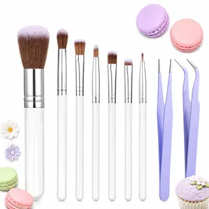 10PCS Cake Decorating Brushes & Tweezers Set, Macaron Color Stainless Steel Pastry Brushes with Curved Tips for Fondant, Cookie, Macaron, Chocolate Baking Tools Kit