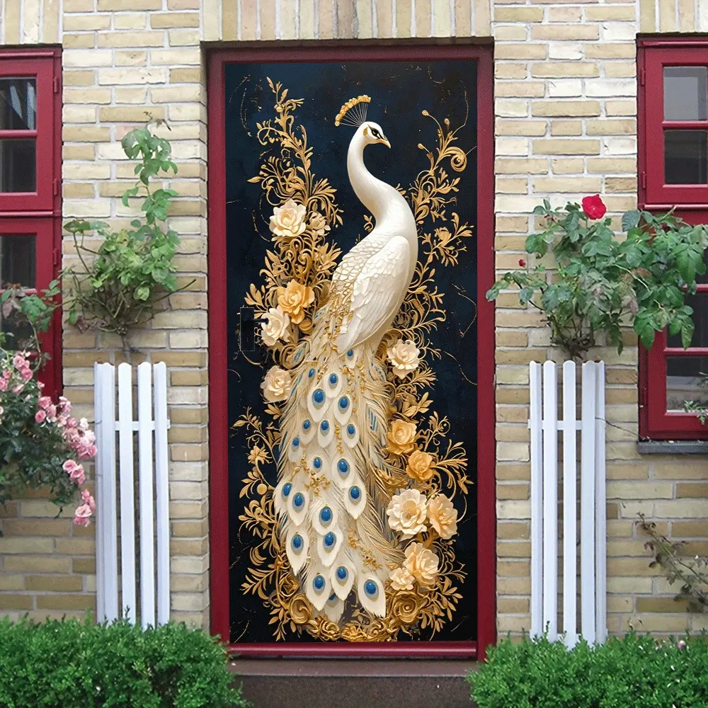 2pcs Luxury Relief Peacock Wall Stickers Gold Floral Pattern Self Adhesive Removable Decorative Stickers for Living Room Bedroom Home Decoration Modern Art Mural PVC Waterproof Peel and Stick Decals Co