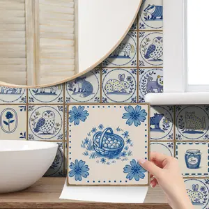24PCS/Box NHZ Blue & White Vintage Cottage Tile Stickers | Crystal Film Peel & Stick DIY Backsplash | Waterproof Oil-Proof for Kitchen/Bathroom/Furniture/Stairs/Wall Renovation
