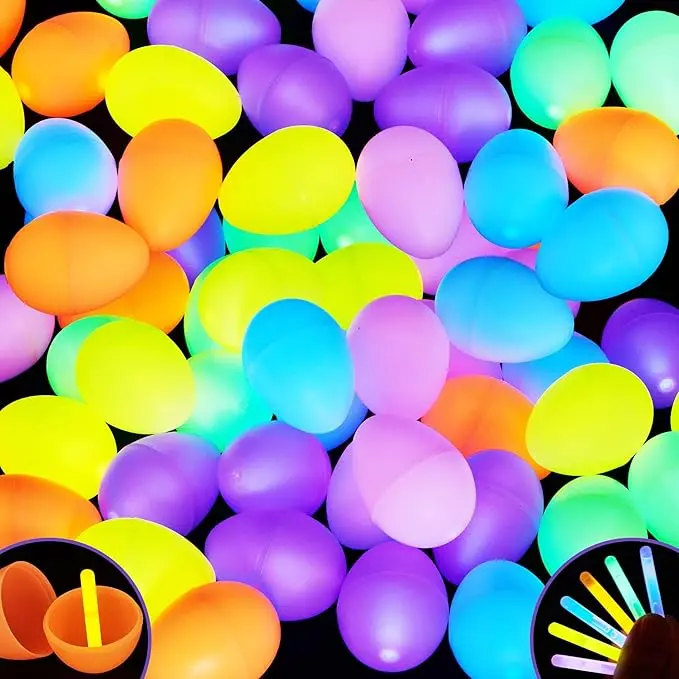 72Pcs/200Pcs Easter Glow Eggs Glow in the Dark Easter Glow Eggs with Glow Sticks for Kids Easter Basket Stuffers, Easter Egg Hunt Party Favors Classroom Decorations SuppliesValentine's Day Gifts for Kids