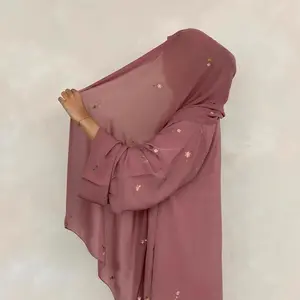 Solid Color Printed   Muslim Women's Clothing Arabian Dress Loose Abaya   long gown