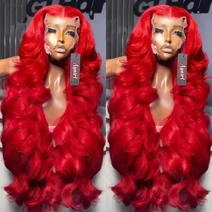 13x6 Red Color Body Wave Lace Frontal Human Hair Wigs 180% Density HD Transparent Lace Front Wig Human Hair Pre Plucked Natural Hairline With Baby Hair Colored Lace Wigs for Women #TikTokShopBacktoSchool