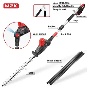 MZK 20V MAX 23-inch Cordless Pole Hedge Trimmer Attachment, 8-Feet Reach, Electric Hedge Trimmer With Extension Pole, Multi-Angle (Battery And Charger Included)