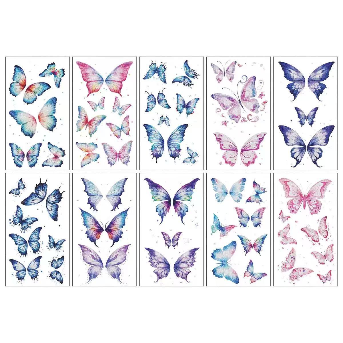 50-Pack Glitter Butterfly Temporary Tattoos: High-Quality, Realistic-Looking Colorful Face, Arm, and Collarbone Tattoos