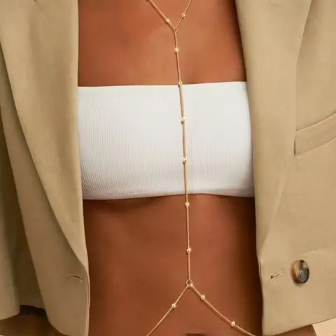 Gold Body Chain Jewellery for Women, Sexy Layered Bikini Bra Beach Adjustable Belly Waist Chain Accessory, Beach Body Acessories for Women, Body Jewelry, Bling Chain