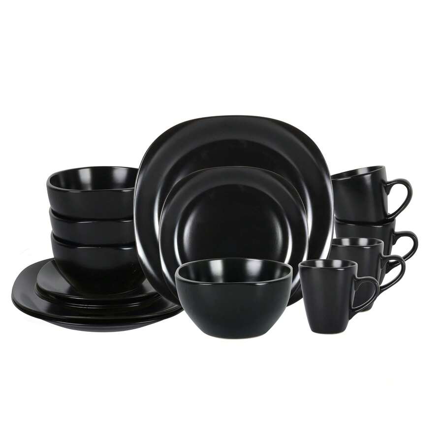 Stoneware 16pc Square Dinnerware Set Swirl Purple