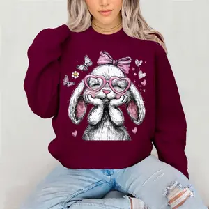 Bunny face in Hands Sketch with Glasses  Crewneck Sweatshirt Gildan Everyday Style Super Soft Unisex Fit Streetwear Graphic Top warm Womenswear Casual Printed Easter bunny cute adorable spring