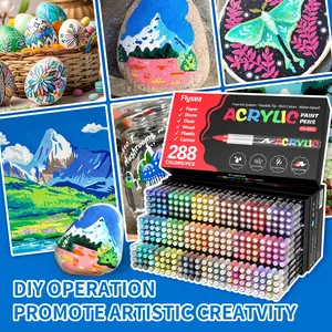 288 Colors Automatic Ink Control Acrylic Paint Soft Brush Markers Set, Waterproof & High Saturation, Ideal for Wood, Metal, Canvas, Fabric, Glass
