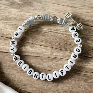 In My Weightlifting Era Beaded Bracelet with Dumbbell Charm Fitness Jewelry Gym Girl Vibes Handmade for Lifter Movers & Strong Women woman bracelet shop
