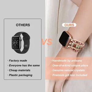 New Watch Bands for Women Compatible with Apple Watch Handmade Boho Beaded Smart Watch Band Natural Energy Crystal Accents Colorful Fashion Strap