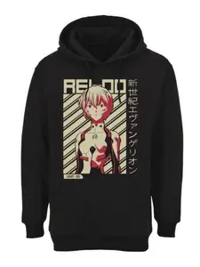 Evangelion Rei Ayanami Bicolor Stencil Hoodie for Men – Black Pullover Sweatshirt Graphic Tee