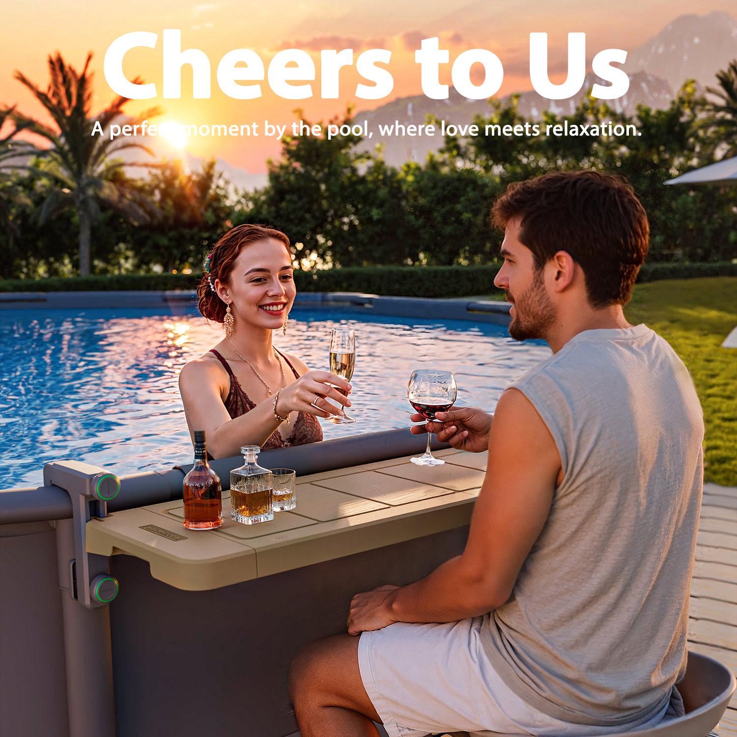 Poolside Bar, Swim Up Bar Exclusively for Above-Ground【Round & Oval 】 Pools. Patio Poolside Table Smart Fold Easy Maintenance, Weather Resistant Stable Tabletop