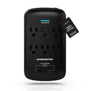 Monster 6 Outlet Surge Protector With USB Ports and Fireproof Safety