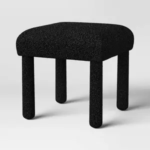 Upholstered Stool Ottoman Black Boucle - Room Essentials Upholstered Stool Ottoman Black Boucle - Room Essentials