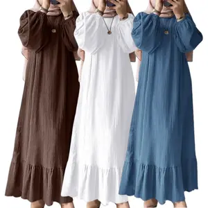 New Muslim Women’s Dress for Spring/Autumn, Long Sleeve Ruffled Abaya, Middle Eastern Lady Casual A-Line Dress