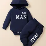 【Black Friday】Baby's Letter Print Hooded Bodysuit & Pants Set, Casual Long Sleeve Infant Kids Clothes for Fall & Winter, Baby Boy Clothes, Baby Clothing