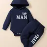 Baby's Letter Print Hooded Bodysuit & Pants Set, Casual Long Sleeve Infant Kids Clothes for Fall & Winter, Baby Boy Clothes, Baby Clothing