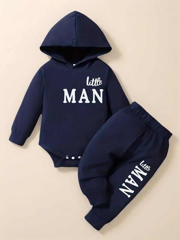 Baby's Letter Print Hooded Bodysuit & Pants Set, Casual Long Sleeve Bodysuit & Pants, Infant Kids Fall & Winter Clothes, Baby Boy Clothes Baby's Letter Print Hooded Bodysuit & Pants Set, Casual Long Sleeve Bodysuit & Pants, Infant Kids Fall & Winter Clothes, Baby Boy Clothes