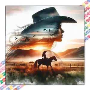 1pcs 5D DIY diamond painting kit, 5D diamond art kit, DIY decoration, cowboy riding diamond painting kit full round drill DIY, mosaic, diamond art, DIY art home decoration, Wall Art Painting, suitable for Halloween and Christmas.