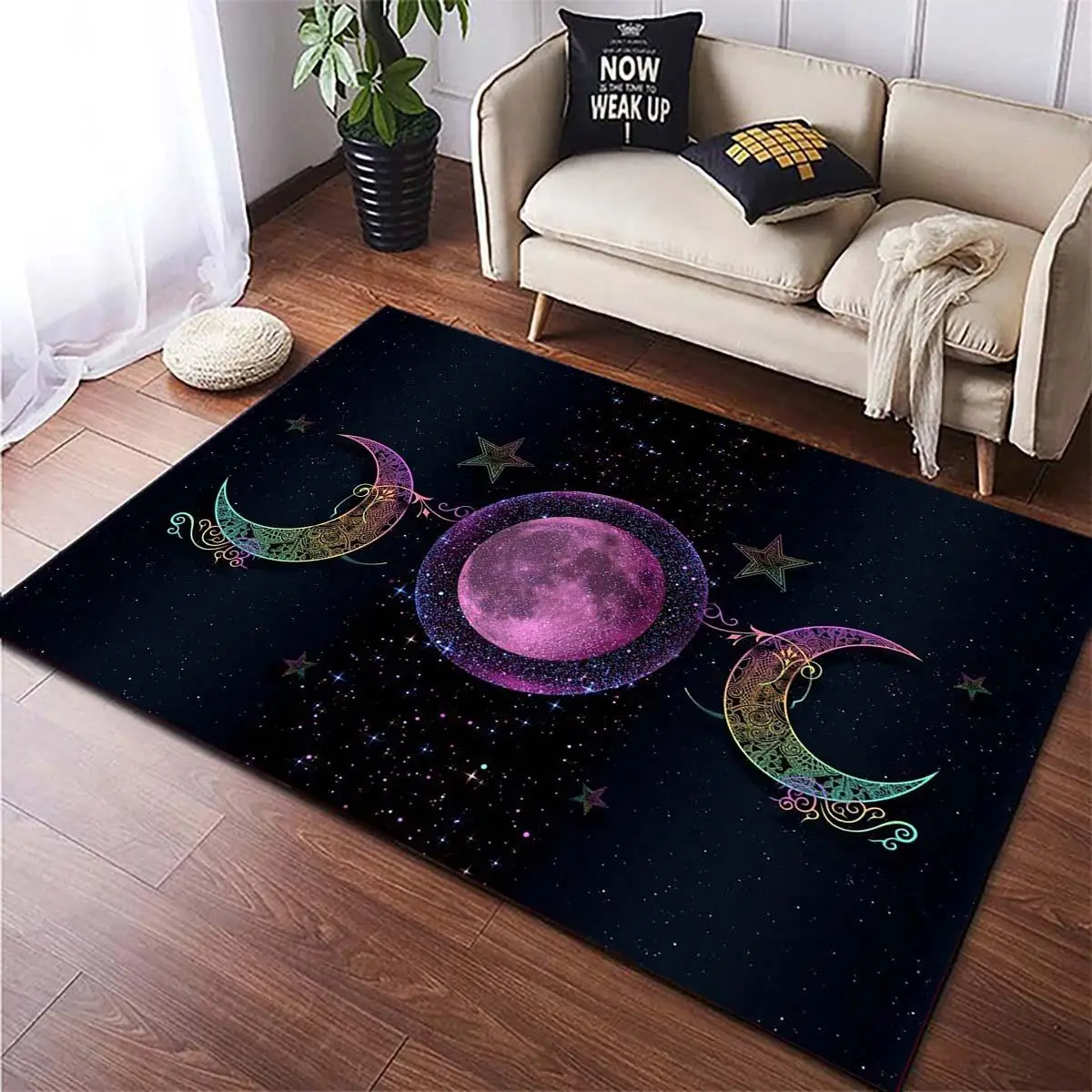 Multi-size Creative Galaxy Moon & Star Print Rug Cool Bedroom Accessories, 1 Count Large Area Rug for Room Decor, Non-slip Indoor Carpet for Living Ro