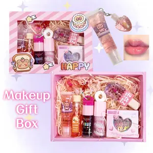 Teen Girl Makeup Gift Box Set, Glossy Cosmetic Set, Heart Blush Highlighter Duo, Star Jam Liquid Lipstick Water, Ice Cream Shimmer Lip Gloss