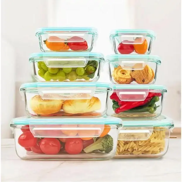 8-Pack Premium Durable Rectangle Glass Airtight Food Storage Containers with Leak-Proof, BPA-Free, Stain-Resistant, Easy-Clean Lids - Microwave, Oven, Freezer & Dishwasher Safe Kitchen Organizer (Stackable, Container & Lid Food Storage for Fridge)