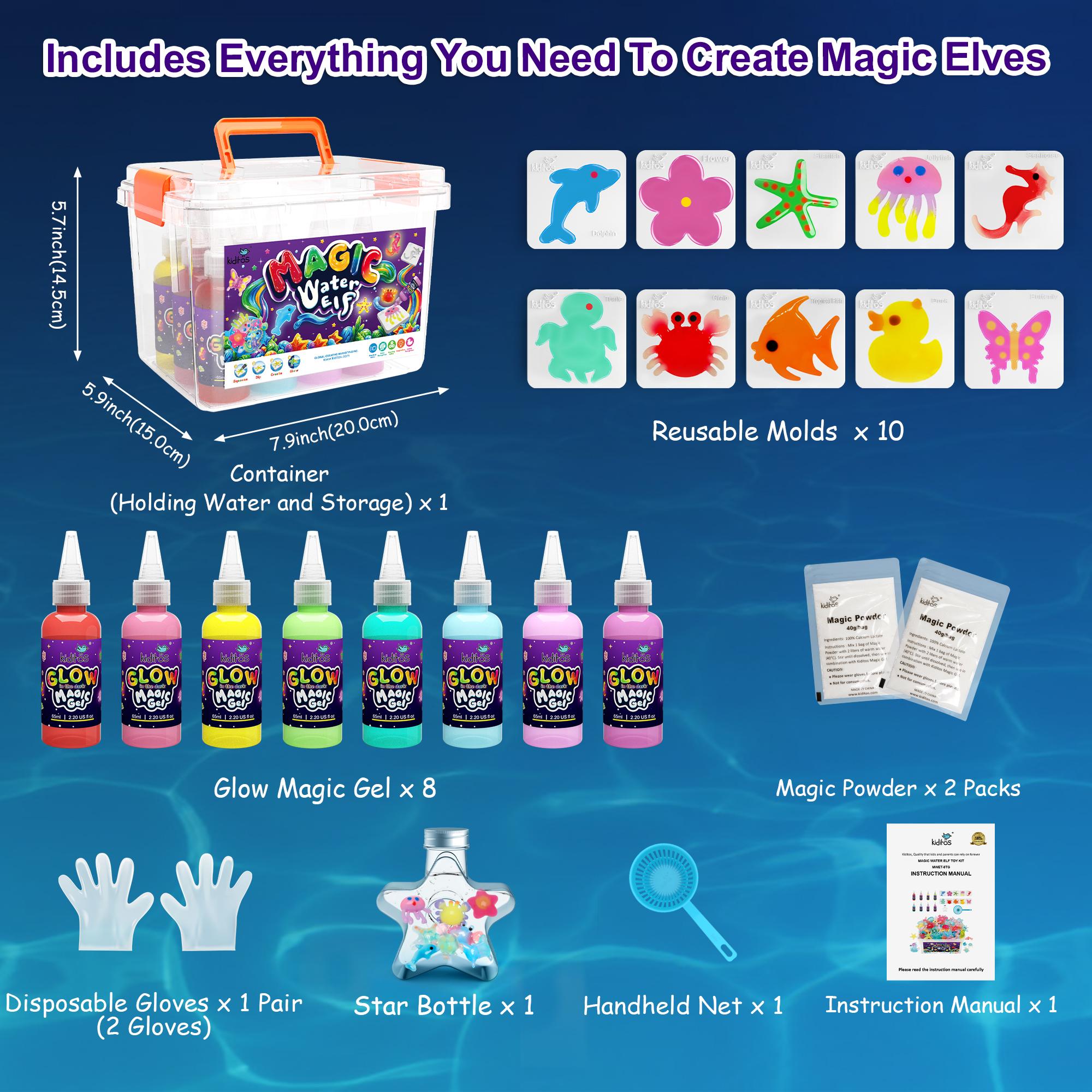 Kiditos  Magic Water Elf Toy Kit with Magic Gels, Molds - Imaginative Play, Christmas Gifts, Birthday Gifts, Party Favors, and Family-Friendly DIY STEM Projects