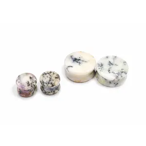 Dendritic Agate Ear Plugs - 1 Pair Multi-Size Yellow Double Flare Gauges with 1-of-a-kind Natural Agate Stone Tree Branches for Grounding & Growth (Available in Multiple Sizes)