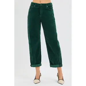 RISEN High Rise Cuffed Hem Barrel Cut Cordurory Pants