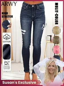 susan's Exclusive Women's Retro Style Jeans, Slim-Fitting Denim Jeans with Pockets, Button Fly Closure, Casual All-Season Wear, Glossy Finish