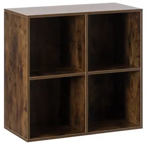 Basicwise QI004416.WN Modern Wooden Toy Storage Bookshelf 4 Cube Organizer Square Bookcase, Walnut