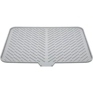 Silicone Dish Drying Mat 23 X 17 Grey with Built-in Drain Lip Hygienic Sturdy Compact Easy to Clean Tray Protects Surfaces Prevents Water Build Up