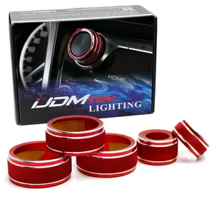 iJDMTOY 5pcs Sports Red Anodized Aluminum AC Climate Control, Audio Volume, Side Mirror Switch Turner Ring Covers For 2018-2020 Toyota Camry Pre-LCI (Before Facelift)