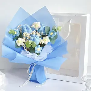 Crochet Flowers Bouquet Completed Handmade Knitted Bouquet Artificial Flowers Bouquet Mix Crochet Bouquet for Mother's Day Valentine‘s Day Wedding Gift Home Decor