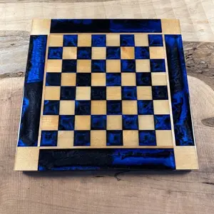 Black Onyx Deep Blue Maple Wood Chess Board (PIECES INCLUDED)