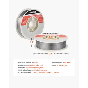 VEVOR Flux Core MIG Welding Wire, E71T-11 0.035-inch 10 LBS, Gasless Mild Steel Welding Wire with Low Spatter for All Position Arc Welding, Self-Shielded for Outdoor Use
