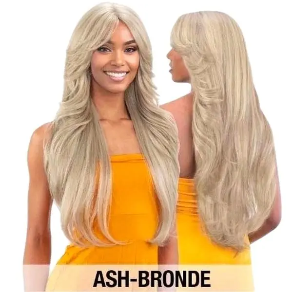 FreeTress Equal Curtain Bang HD Deep Parting Lace Wig BOMBSHELL Color Ash-Bronde Long Straight Synthetic Hairpiece