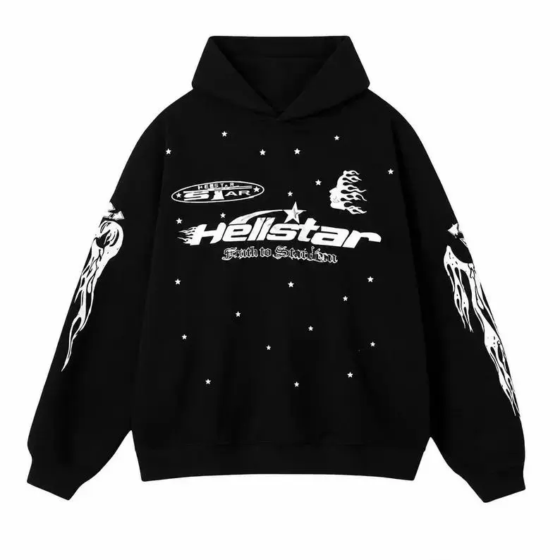 Hell-Star Flame Graphic Oversized Hoodie – Unisex Loose-Fit Long Sleeve Pullover, Warm Lightweight Breathable Casual Streetwear Sweatshirt for Men & Women