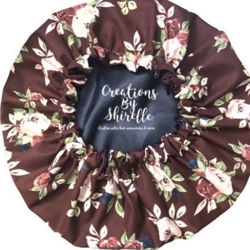 Creations by Shirelle Floral Satin Bonnet in Blue & Gold African Print Protects Hair from Damage Frizz and Breakage Gentle on Curly & Straight Hair