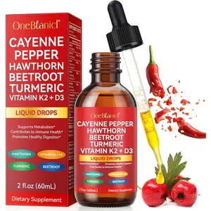 Cayenne Pepper Drops Supplement Liquid, Turmeric Curcumin, Hawthorn Berry, Ceylon Cinnamon, Organic Panax Ginseng, Berberine Extract, 2 Oz