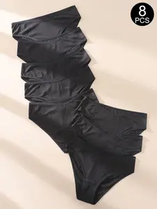 Women's V-Neck Ribbed Triangle Panties Set Underwear, Plain, Fitted Design, Casual Style, Everyday, All Seasons Wear, Pack of 8