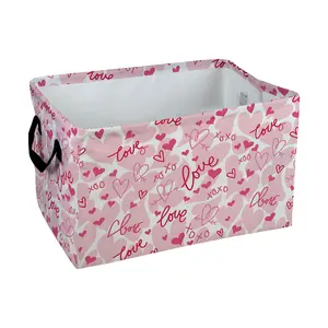 Pink Hearts Love Pattern Storage Baskets Storage Boxes Home Decor Storage Clothes Organization And Storage Home Decor Storage Holiday Gifts, Shelf Baskets, Organizer For Toys, Books, Storage Basket Laundry Basket With Handle, Laundry Hamper