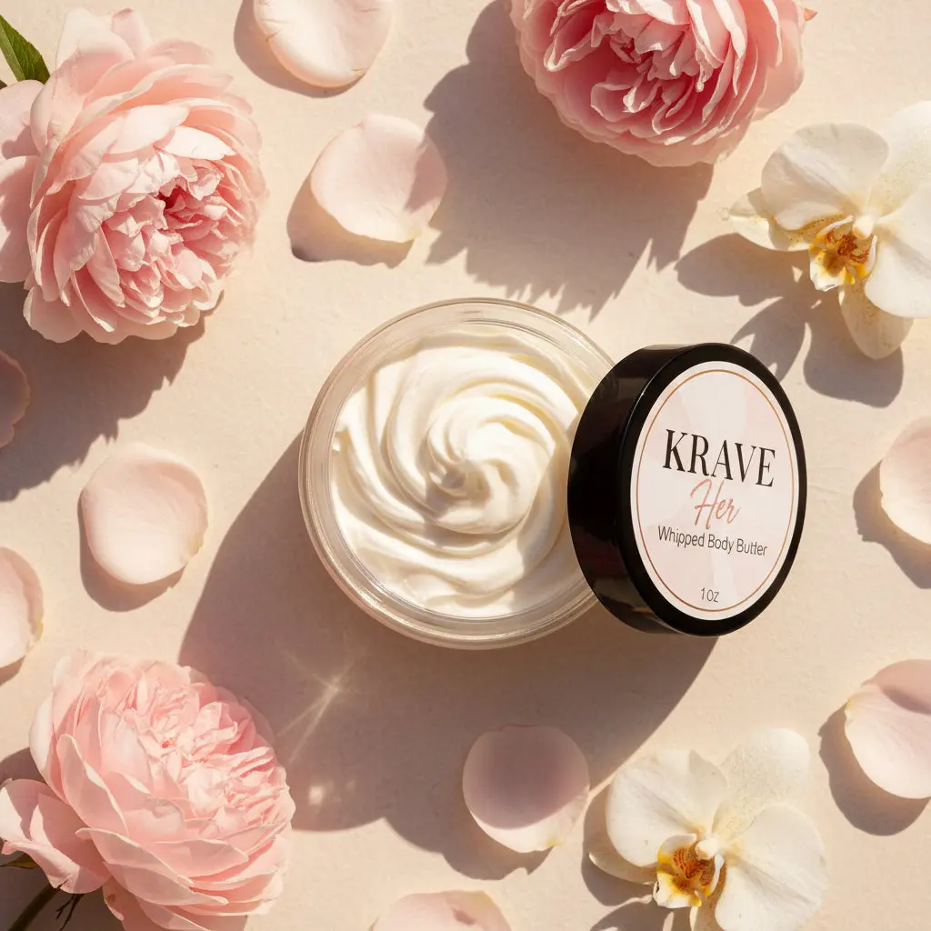 Booji Bliss KRAVE Her Whipped Body Butter, a Silky Shea & Mango Butter Blend with Notes of Citrus and Peonies for Daily Moisture, Citrus & Berries, Fruit, Luxurious, Coconut, Smooth, Moisturizer, Body Care, Nourishing, Bright, Hydrating, Citrus & Berry