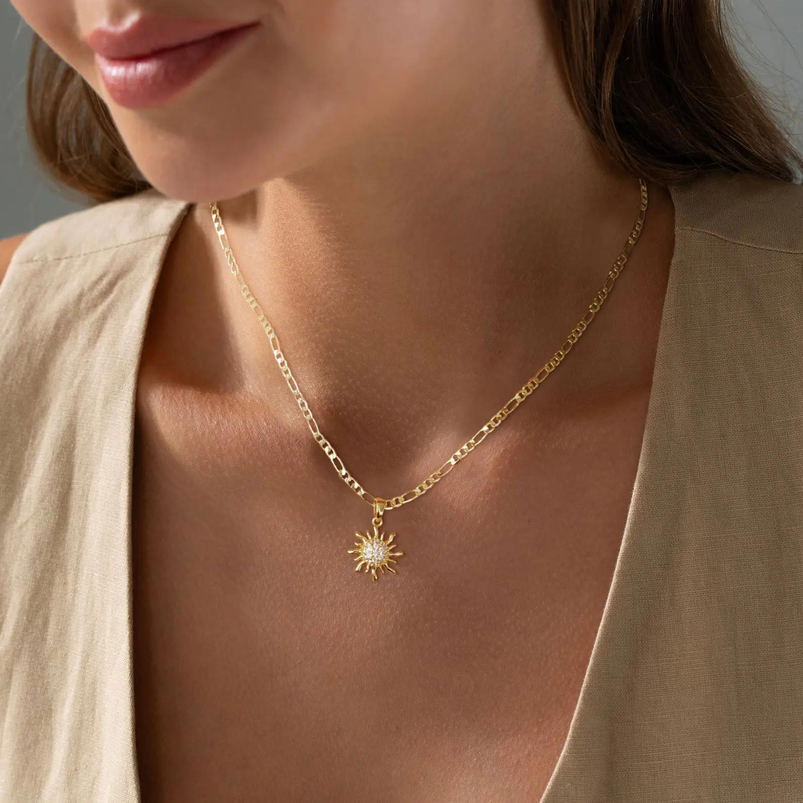 Gold Necklaces for Women Dainty 14K Gold Plated Circle Sun Chunty Necklace Simple Choker Long Necklaces Jewelry Gift Trendy for Women