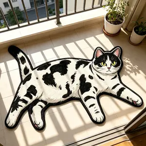 1pc Cream Cat Shape Rug, Fashionable Cute Animal Carpet, Non-Slip, Home Decor for Living Room, Bedroom, Sofa
