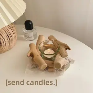 INS-style Driftwood Candle Holder Decor Retro Natural Color Photo Props for Living Room & Bedroom Unique Natural Look Ideal Gift