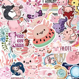 50pcs Cute Axolotl Kawaii Stickers Pack, Sticker Packs, Funny Stickers, Waterproof Pastel Cartoon & Pun Decals for Laptop, Water Bottle, Journal & Scrapbook, Kids Gift